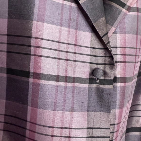 Vintage 1990s Ann Taylor Plaid Silk Button Down Purple & Pink Blouse - Picture 10 of 10